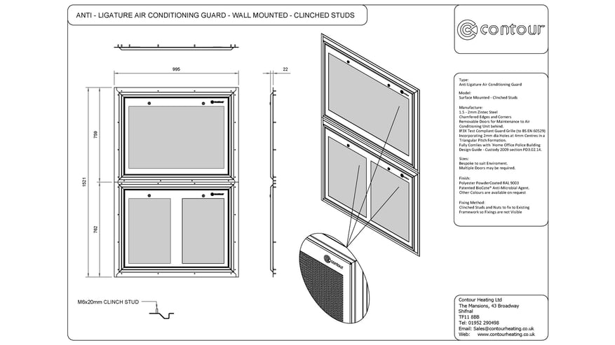 Anti Ligature Air Conditioning Cover Flat Panelled Clinched Studs-1