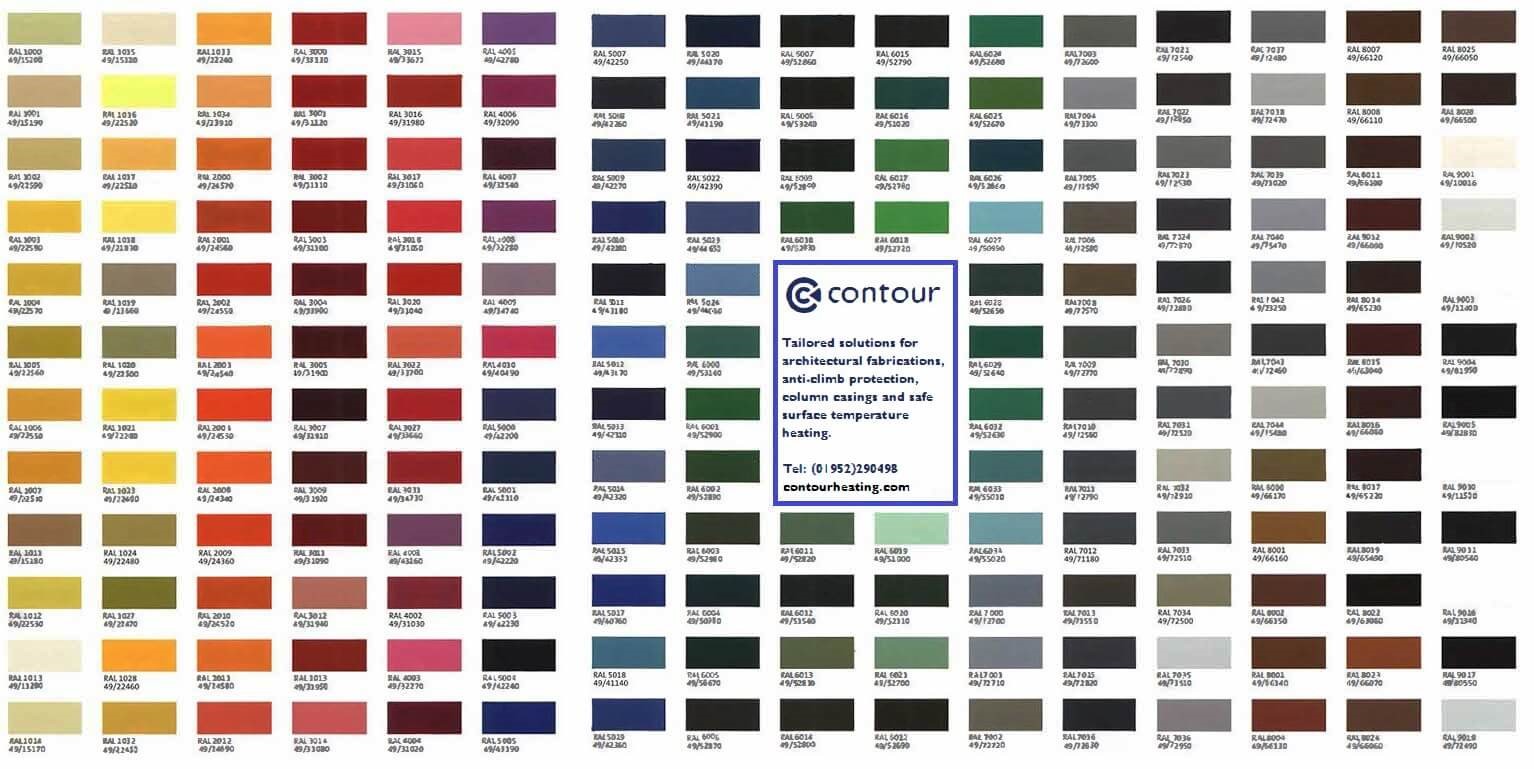 RAL colour chart for Contours radiators