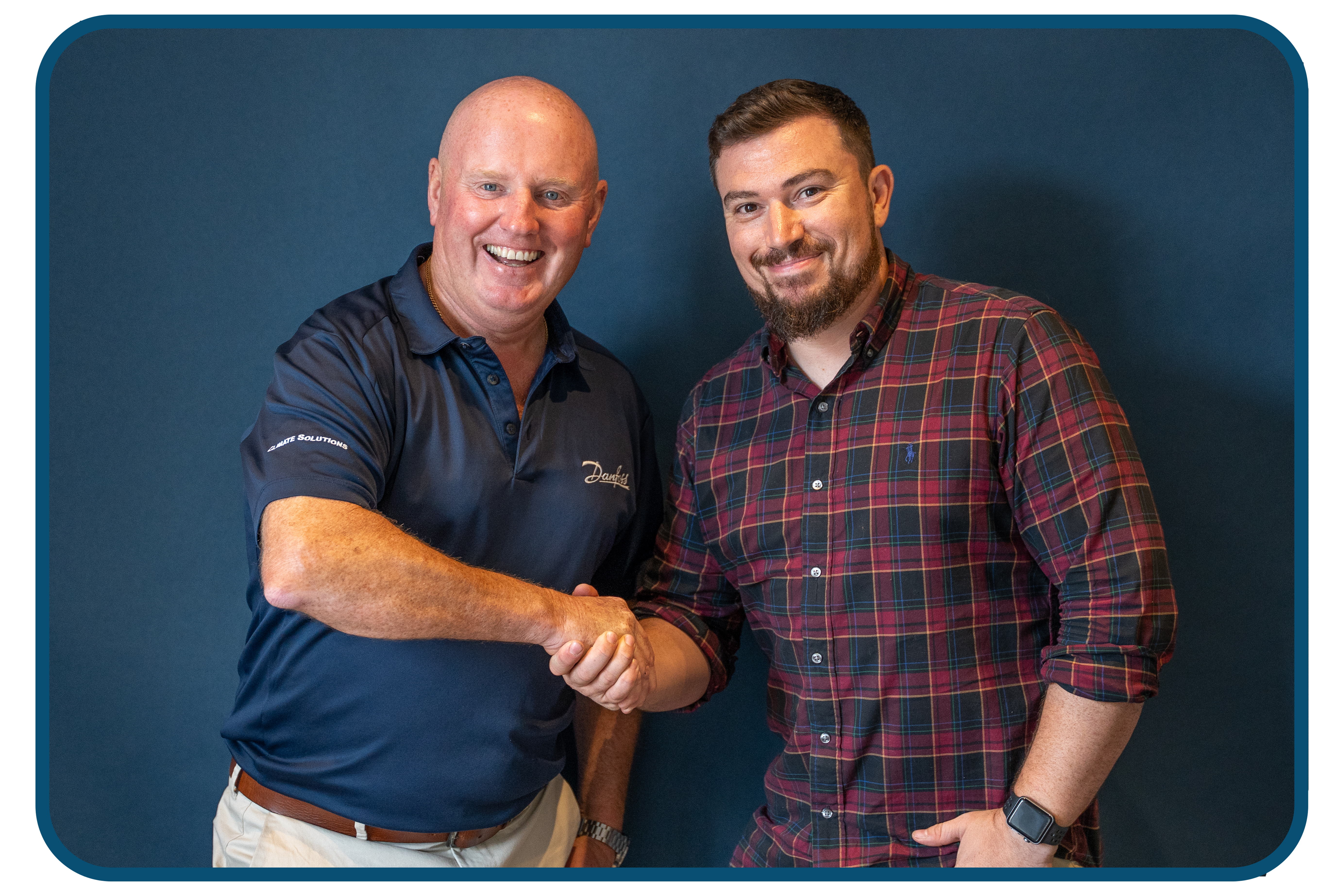 ian hill and richard holland of danfoss and contour heating after training on valve options and how they work with contour heating team