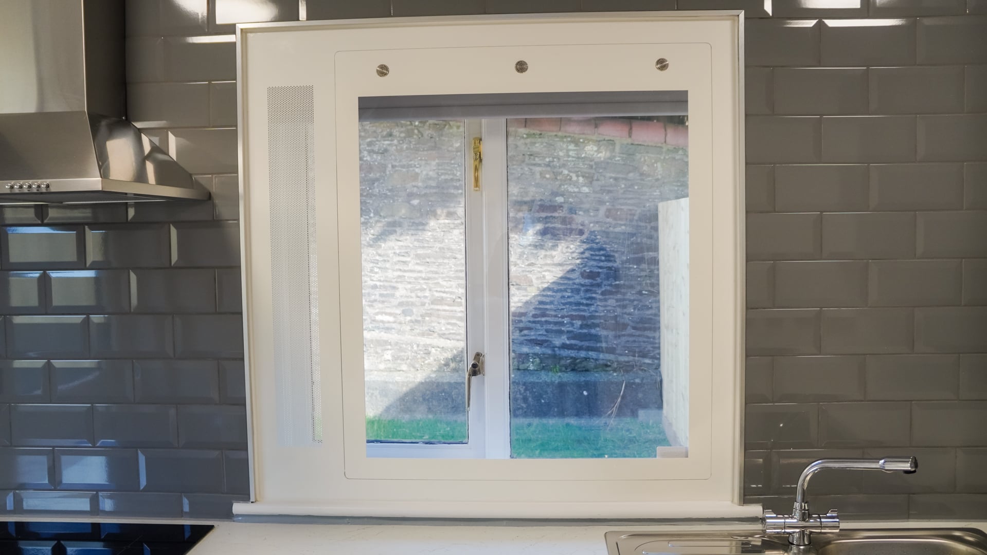 Case study priory church house inset window protector in kitchen